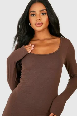 Bodycon Dresses*boohoo Premium Super Soft Scoop Neck Midaxi Dress chocolate