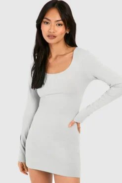 Bodycon Dresses*boohoo Premium Super Soft Scoop Neck Mini Dress grey marl