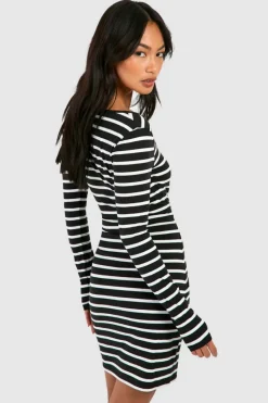Bodycon Dresses*boohoo Premium Super Soft Square Neck Stripe Bodycon Mini Dress black