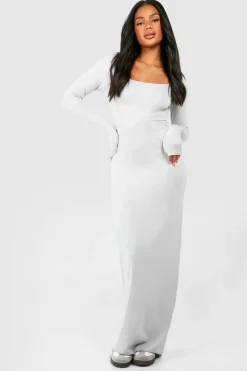 Bodycon Dresses*boohoo Premium Super Soft Square Neck Bodycon Maxi Dress grey marl