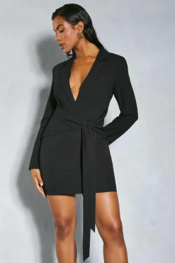 Blazer Dresses*MissPap Premium Tie Front Blazer Dress black