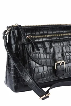 Shoulder Bags|Handbags*Ashwood Leather Pretty' Croc Embossed Leather Shoulder Bag Black