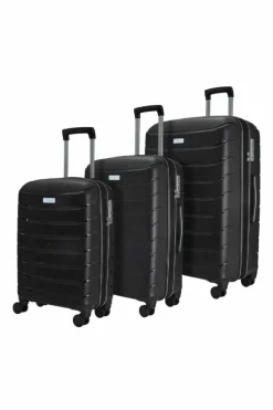 Handbags*Rock Prime 3 Pc Set 8 Wheel Hardshell Expandable Suitcases Black