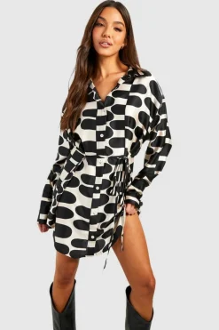 Shirt Dresses*boohoo Printed Cinched Shirt Dress white