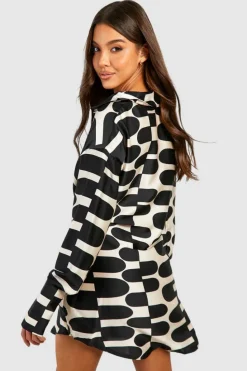 Shirt Dresses*boohoo Printed Cinched Shirt Dress white
