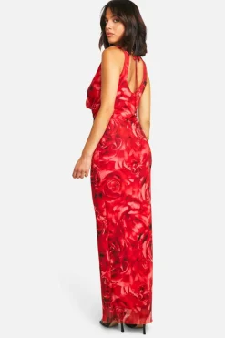 Maxi Dresses|Dresses*boohoo Printed Cowl Neck Maxi Dress red