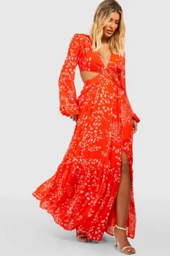 Skater Dresses|Maxi Dresses*boohoo Printed Cut Out Maxi Dress orange
