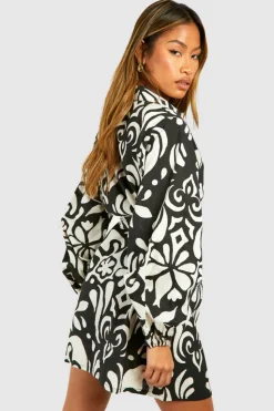 Shirt Dresses|Wrap Dresses*boohoo Printed Linen Look Wrap Shirt Dress black