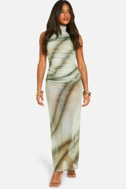 Bodycon Dresses*boohoo Printed Mesh Maxi Dress green