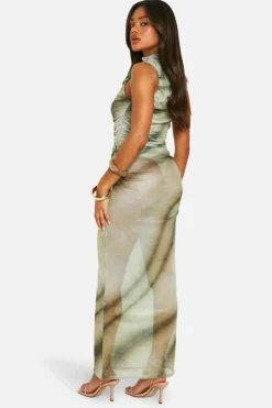 Bodycon Dresses*boohoo Printed Mesh Maxi Dress green