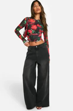 Long Sleeve Tops*boohoo Printed Mesh Wrap Front Long Sleeve Top multi