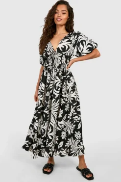 Smock Dresses*boohoo Printed Puff Sleeve Maxi mono