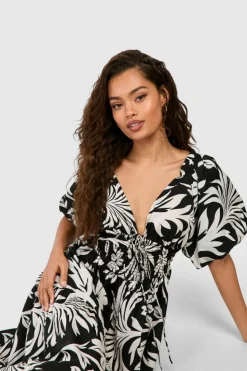 Smock Dresses*boohoo Printed Puff Sleeve Maxi mono