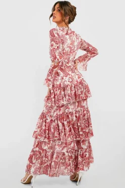 Skater Dresses|Maxi Dresses*boohoo Printed Ruffle Hem Maxi Dress red