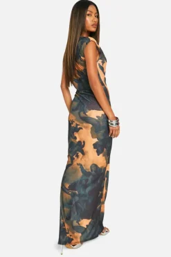 Bodycon Dresses|Maxi Dresses*boohoo Printed Sheer Slash Neck Cap Sleeve Maxi Dress multi