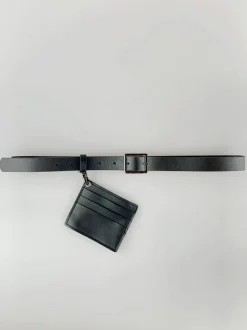 Belts*SVNX PU Leather Belt with Dettachable Card Holder Cream