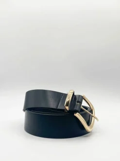 Belts*SVNX PU Leather Belt With Gold Metal Buckle Black