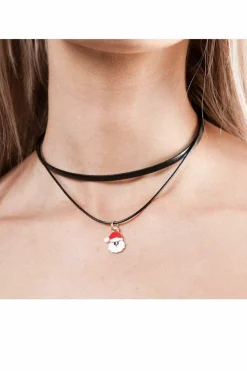 Necklaces*SVNX PU Leather Choker With Santa Claus Charm Black