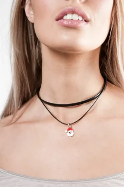 Necklaces*SVNX PU Leather Choker With Santa Claus Charm Black