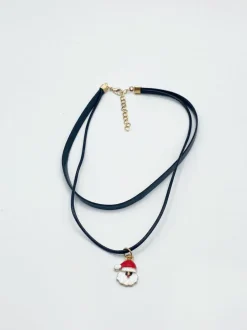 Necklaces*SVNX PU Leather Choker With Santa Claus Charm Black
