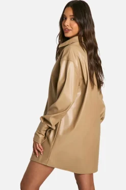 Shirt Dresses*boohoo Pu Oversized Shirt stone