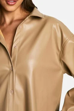 Shirt Dresses*boohoo Pu Oversized Shirt stone