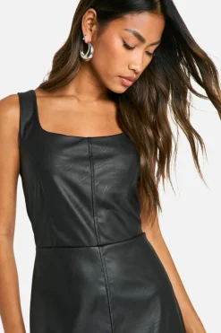 Smock Dresses|Mini Dresses*boohoo PU Scoop Neck Mini Dress black