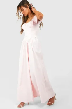 Skater Dresses*boohoo Puff Sleeve Milkmaid Maxi Dress pale pink