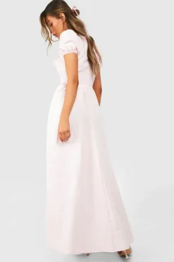 Skater Dresses*boohoo Puff Sleeve Milkmaid Maxi Dress pale pink