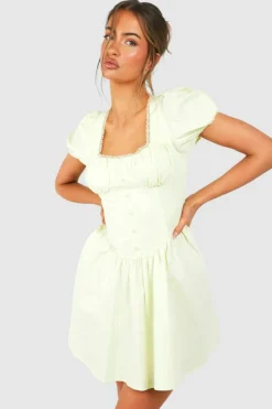 Skater Dresses*boohoo Puff Sleeve Milkmaid Mini Dress lemon