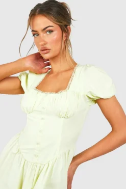 Skater Dresses*boohoo Puff Sleeve Milkmaid Mini Dress lemon