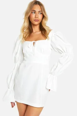 Smock Dresses*boohoo Puff Sleeve Mini Dress white