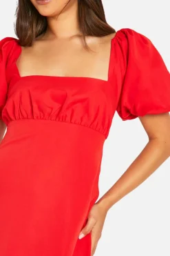 Smock Dresses*boohoo Puff Sleeve Mini Dress red