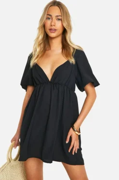 Smock Dresses*boohoo Puff Sleeve Smock Dress black