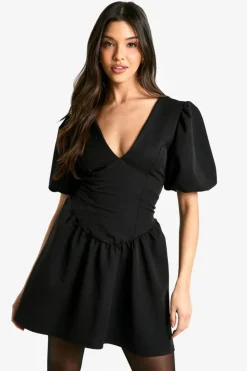 Smock Dresses|Mini Dresses*boohoo Puff Sleeve Smock Dress black
