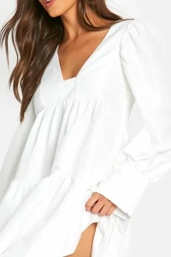 Smock Dresses*boohoo Puff Sleeve Tiered Smock Dress white