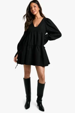 Smock Dresses|Mini Dresses*boohoo Puff Sleeve Tiered Smock Dress black