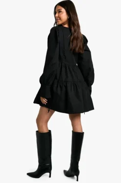Smock Dresses|Mini Dresses*boohoo Puff Sleeve Tiered Smock Dress black