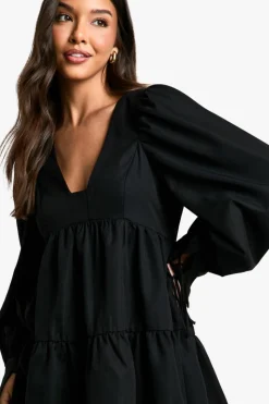 Smock Dresses|Mini Dresses*boohoo Puff Sleeve Tiered Smock Dress black