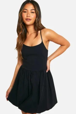 Smock Dresses*boohoo Puffball Skirt Bengaline Mini Dress black