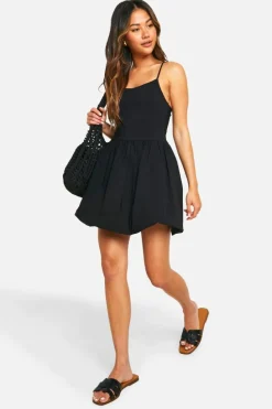 Smock Dresses*boohoo Puffball Skirt Bengaline Mini Dress black