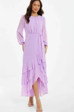 Midi Dresses*Quiz Chiffon Frill Hem Midi Dress Purple