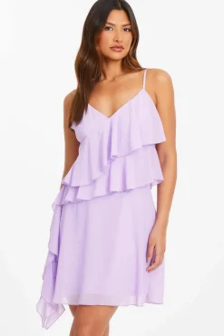 Skater Dresses*Quiz Chiffon Frill Mini Skater Dress Purple