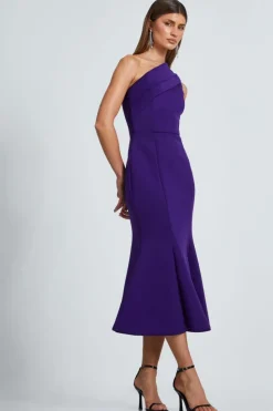 Midi Dresses*Quiz One Shoulder Peplum Midi Dress Purple