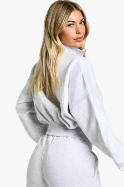 Sweatshirts|Hoodies & Sweatshirts*boohoo Quarter Zip Cropped Sweatshirt ash grey