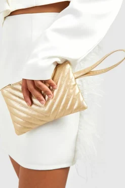 Handbags|Clutch Bags*boohoo Quilted Basic Clutch Bag gold