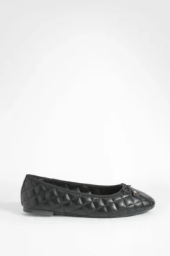 Ballet Flats|Flats*boohoo Quilted Bow Detail Ballet Pumps black
