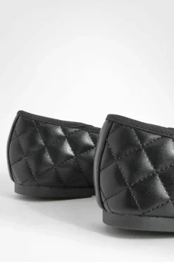 Ballet Flats|Flats*boohoo Quilted Bow Detail Ballet Pumps black