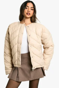 Up To 80% Off Winter Warmers|Puffer Jackets*boohoo Quilted Collarless Puffer Jacket stone