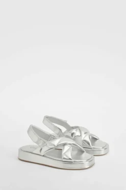 Sandals*boohoo Quilted Crossover Dad Sandals silver